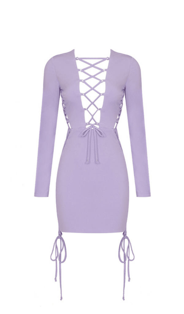 POLYESTER SOLID COLOUR SIMPLE LACE UP HOLLIOWED OUT ONE STEP DRESS IN LIGHT PURPLE styleofcb 