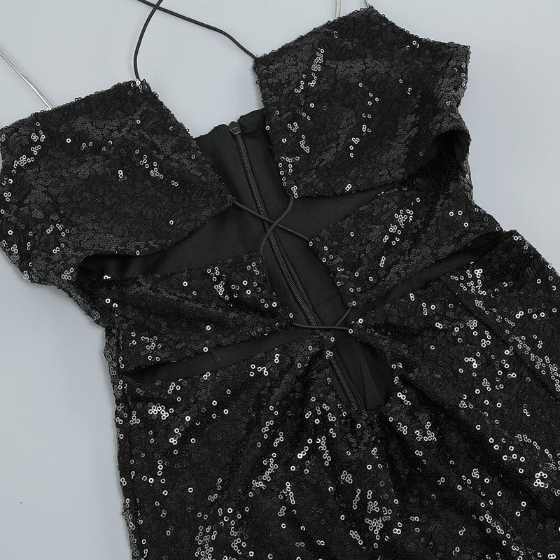 THIGH SLIT SEQUIN MAXI DRESS IN BLACK DRESS sis label 
