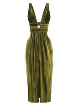 CUTOUT PLUNGE MIDI DRESS IN LIME GREEN DRESS STYLE OF CB 