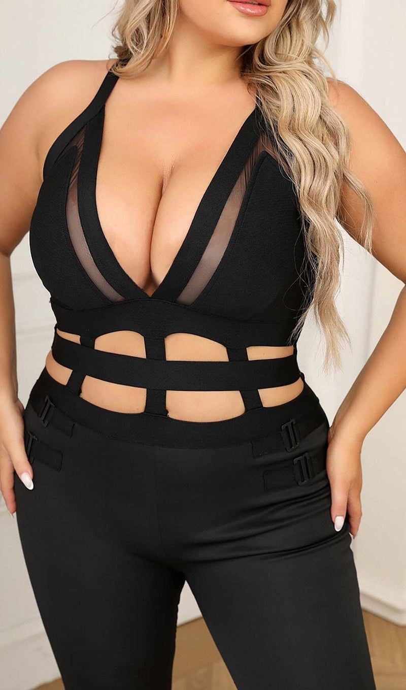 CUT OUT DETAILED ZIPPER BACK JUMPSUIT IN BLACK DRESS STYLE OF CB 