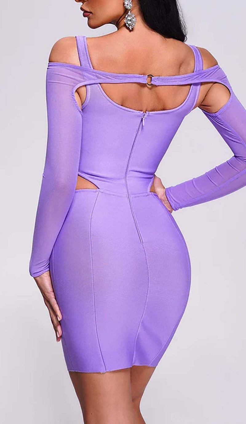 CUTOUT MESH SLEEVE CORSET MINI DRESS IN LAVENDER DRESS STYLE OF CB 