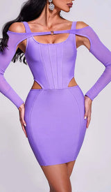 CUTOUT MESH SLEEVE CORSET MINI DRESS IN LAVENDER DRESS STYLE OF CB 