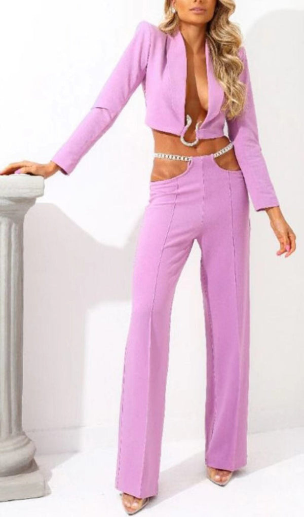 SNAKE BUCKLE WAISTBAND SUIT IN PINK styleofcb 