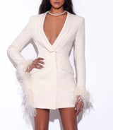 Madeline Pearl White Feather Trim Blazer Dress styleofcb 