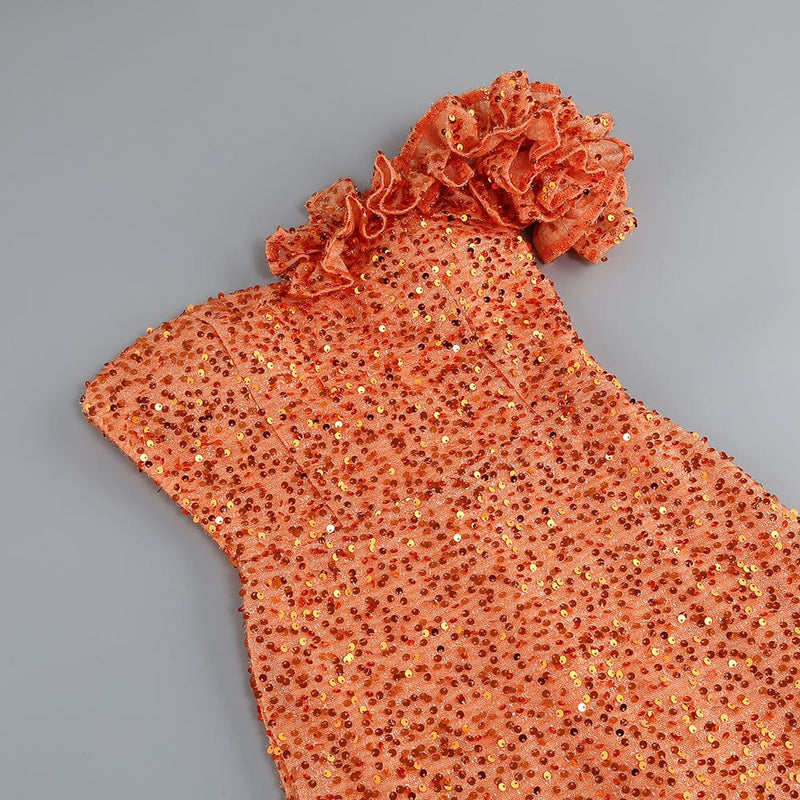 ASYMMETRIC SEQUIN MAXI DRESS IN ORANGE DRESS sis label 