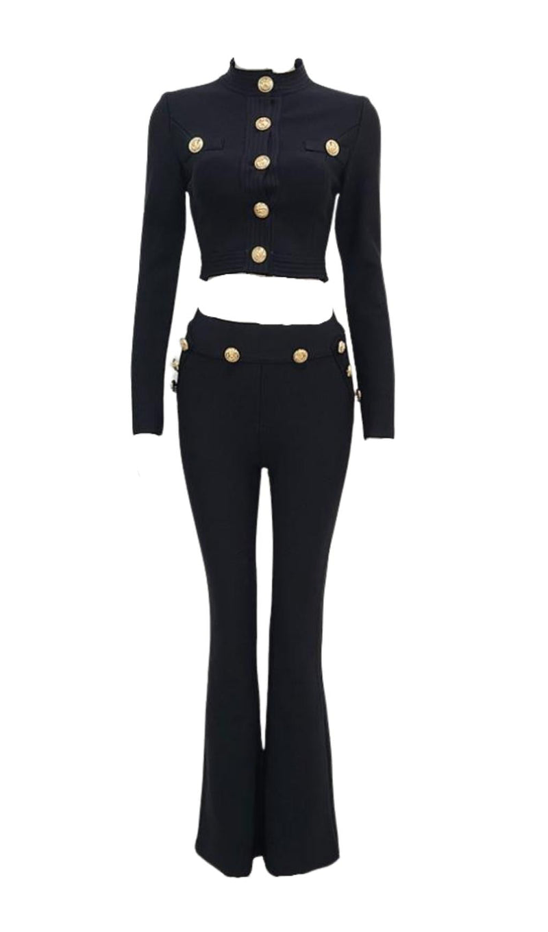 BLACK BUTTONS LONG SLEEVE TWO PIECES SUIT styleofcb 