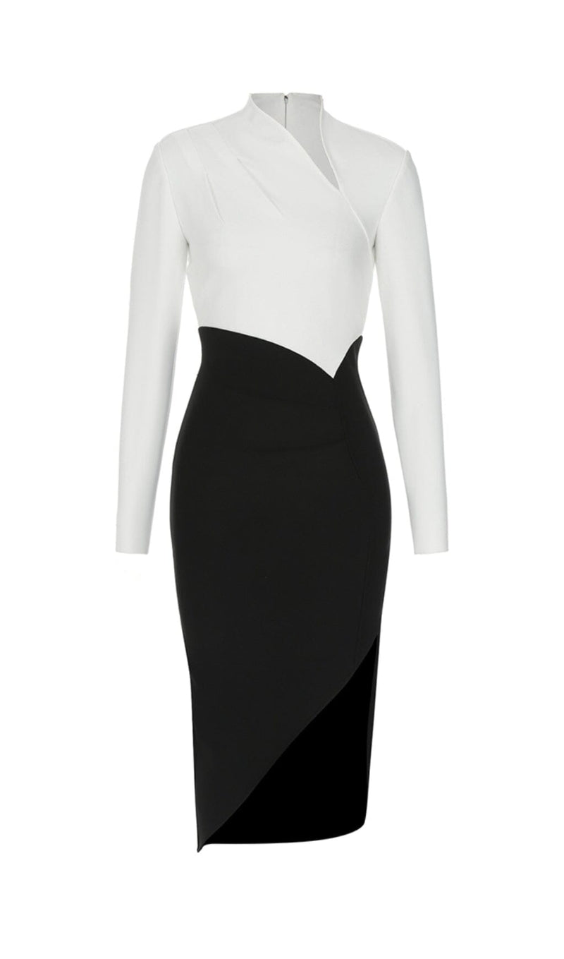 KNITTED BANDAGE SPLICING MIDI DRESS IN BLACK AND WHITE styleofcb 