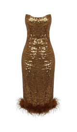 SEQUINED PLUSH SLIM FIT DRESS IN BROWN styleofcb 