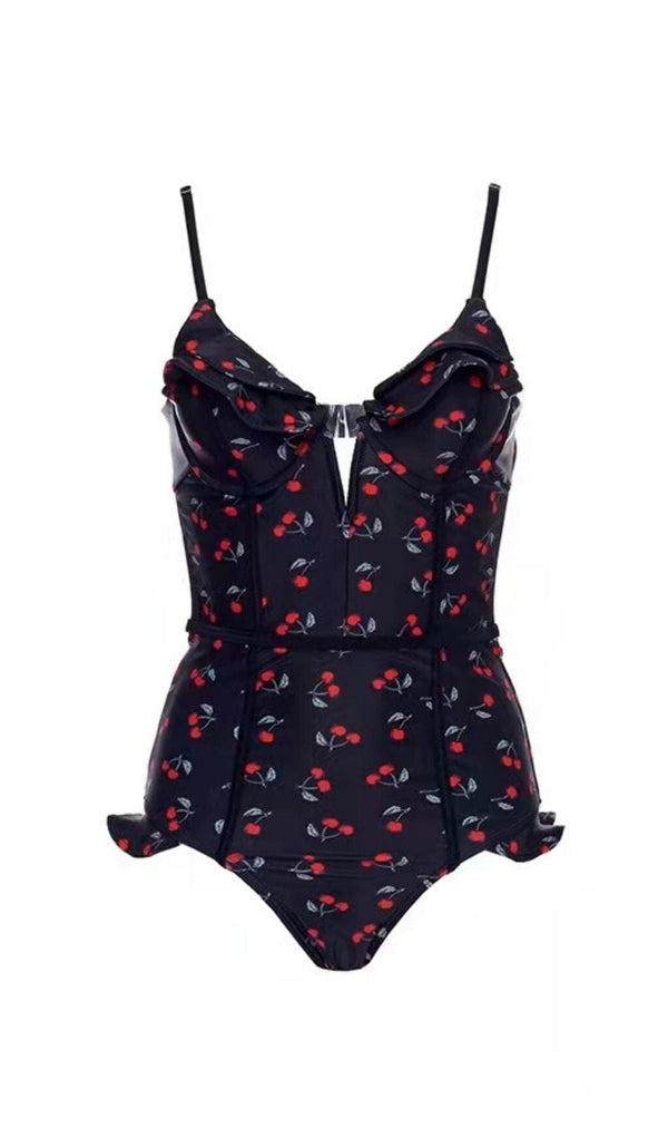 CHERRY PLUNGE SWIMSUIT - BLACK Swimsuits Oh CICI S BLACK 