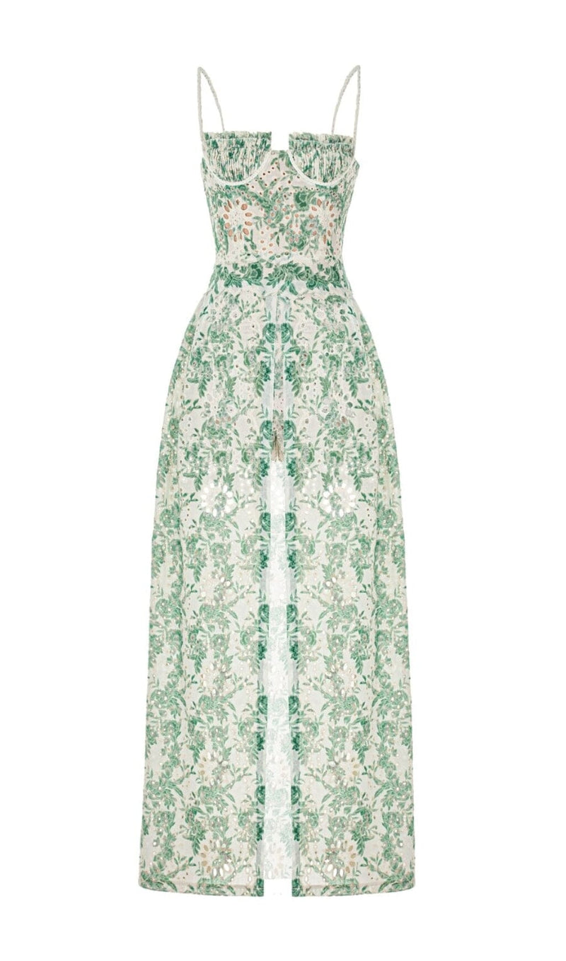 FLORAL THIGH SLIT MIDI DRESS IN GREEN DRESS STYLE OF CB 
