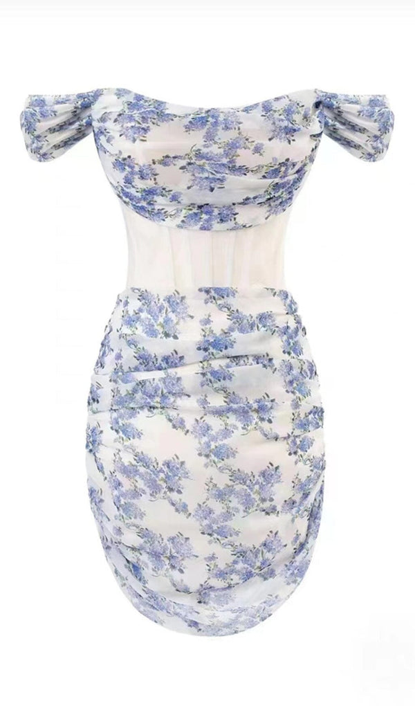 FLORAL -PRINT CORSET MINI DRESS IN LILAC FLOWERS DRESS STYLE OF CB 