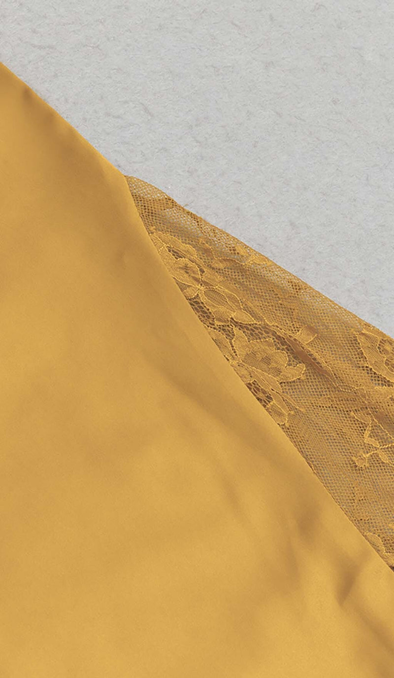 HALTER LACE SATIN MAXI DRESS IN MUSTARD DRESS STYLE OF CB 