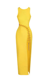 HOLLOW HIGH SPLIT MAXI DRESS IN YELLOW DRESS STYLE OF CB 
