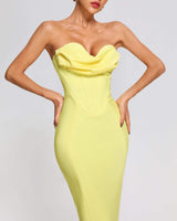 Yellow Strapless Bandage Midi Dress Dresses styleofcb 