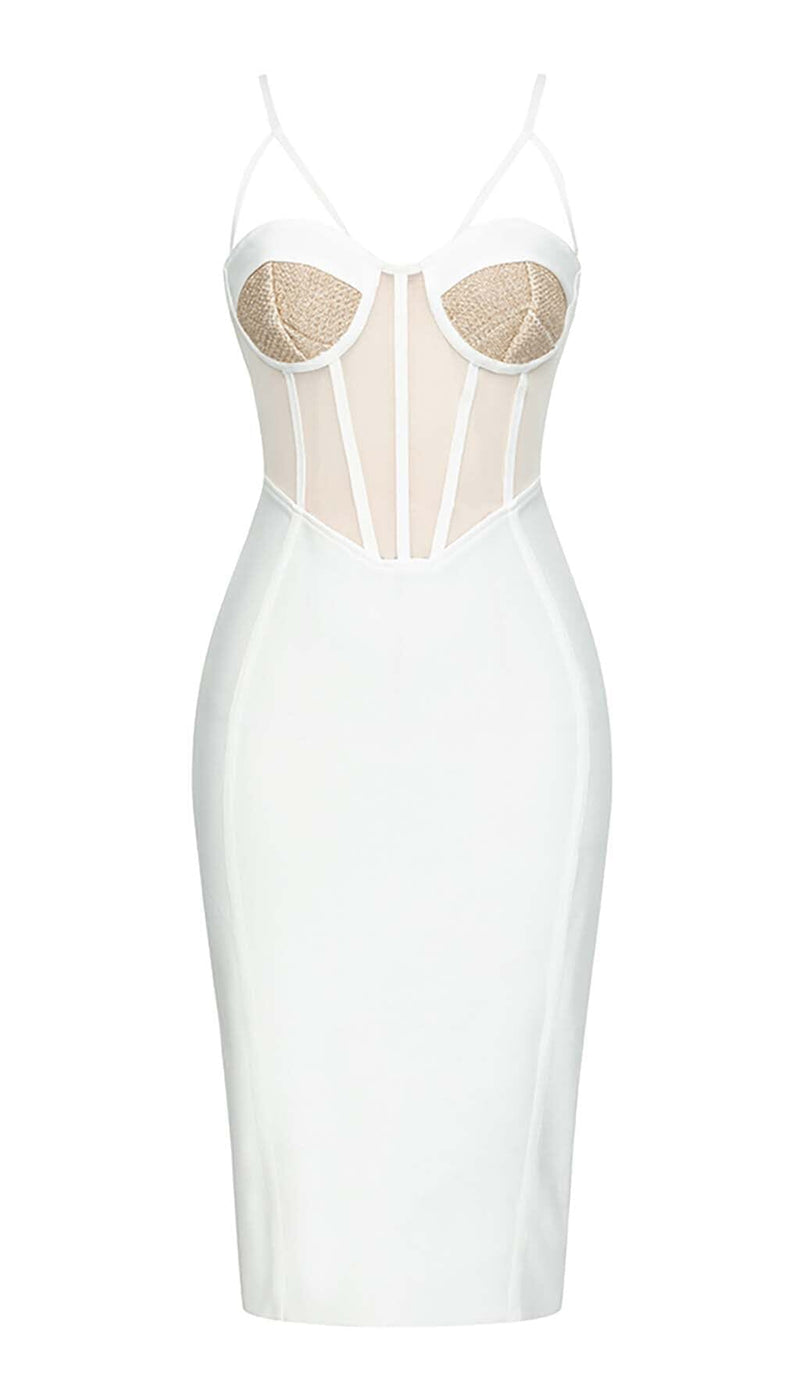 MESH CORSET BODYCON MIDI DRESS IN WHITE DRESS STYLE OF CB 