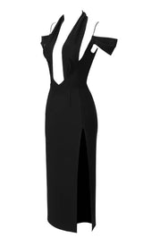 OFF THE SHOULDER HALTER MIDI DRESS IN BLACK DRESS STYLE OF CB 