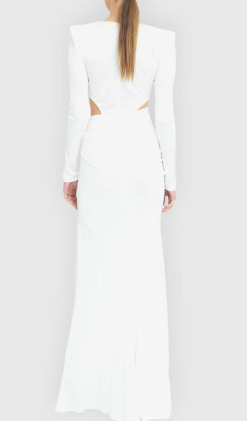 PHENIX BROOCH CUTOUT MAXI DRESS IN WHITE DRESS STYLE OF CB 