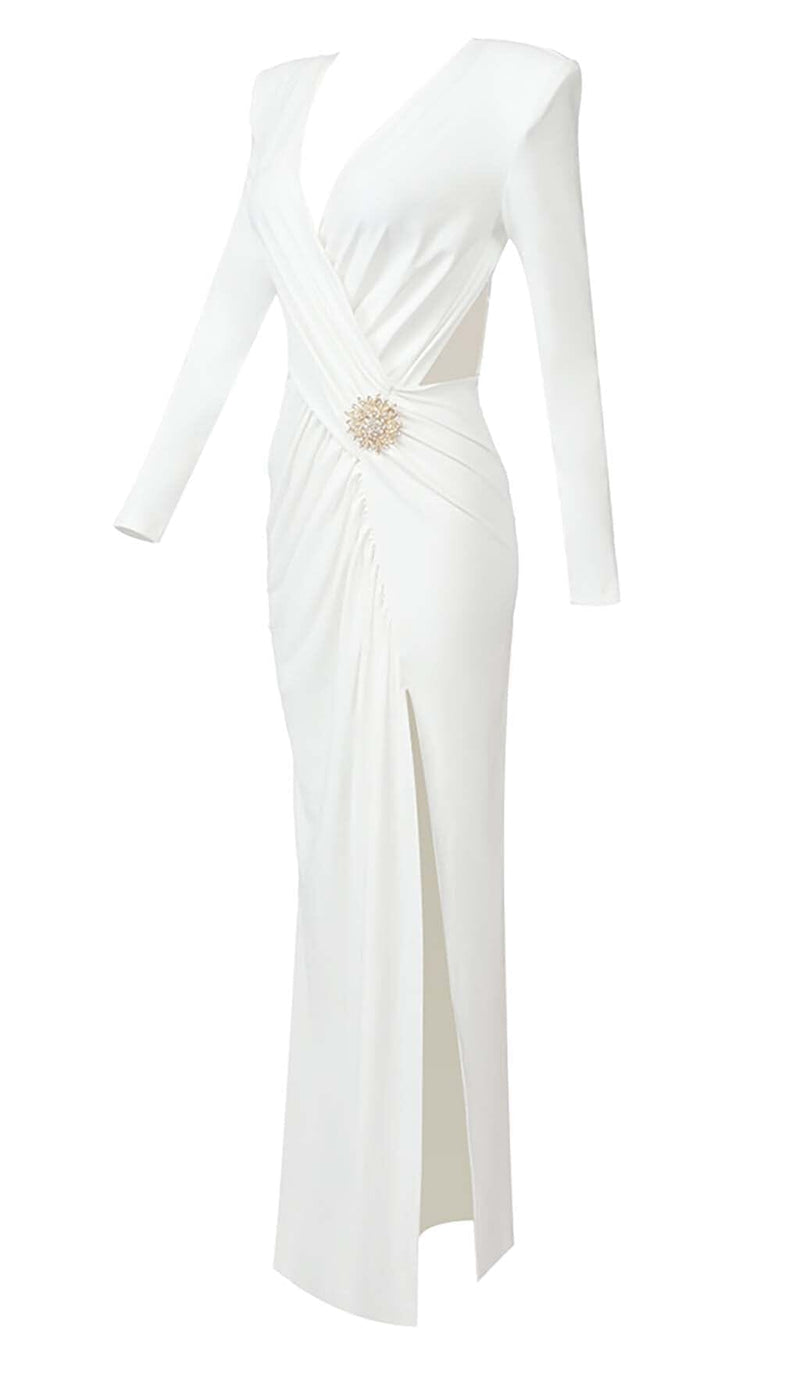 PHENIX BROOCH CUTOUT MAXI DRESS IN WHITE DRESS STYLE OF CB 