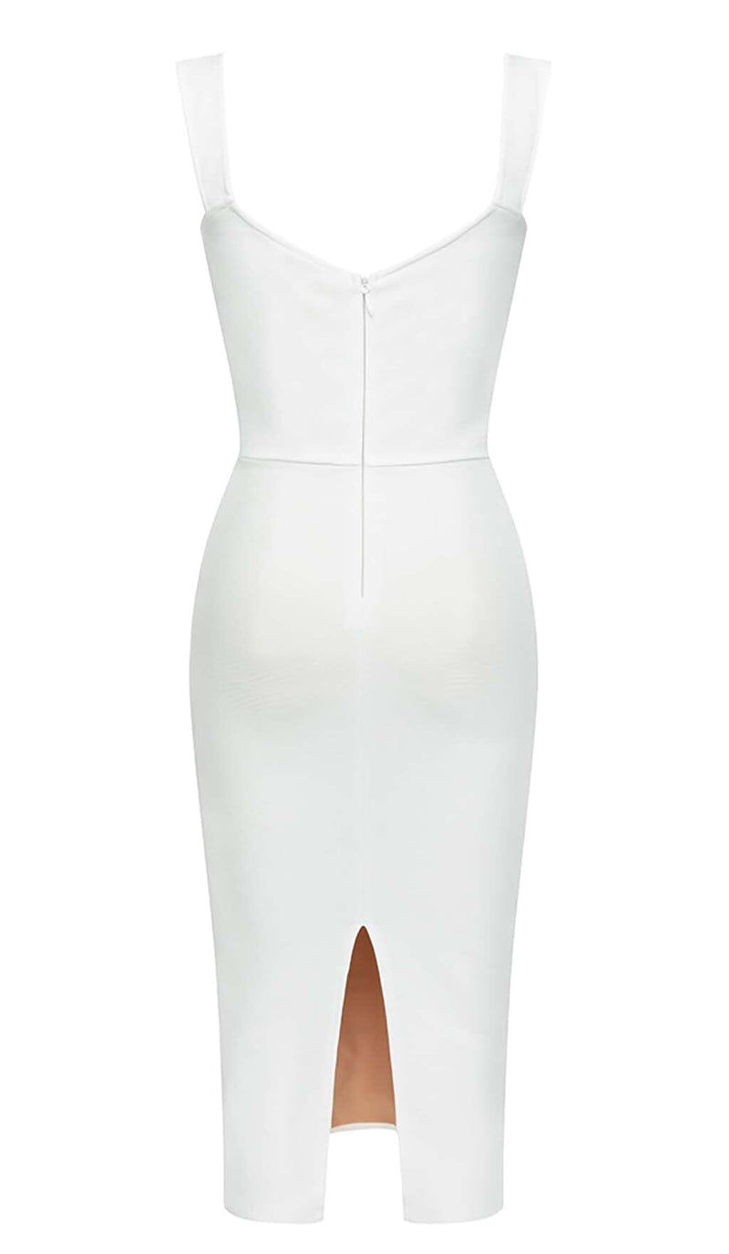 RUCHED BUSTIER MESH MIDI DRESS IN WHITE DRESS STYLE OF CB 