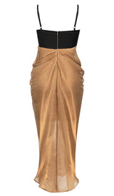 RUCHED STRAPPY MIDI DRESS IN BROWN DRESS STYLE OF CB 