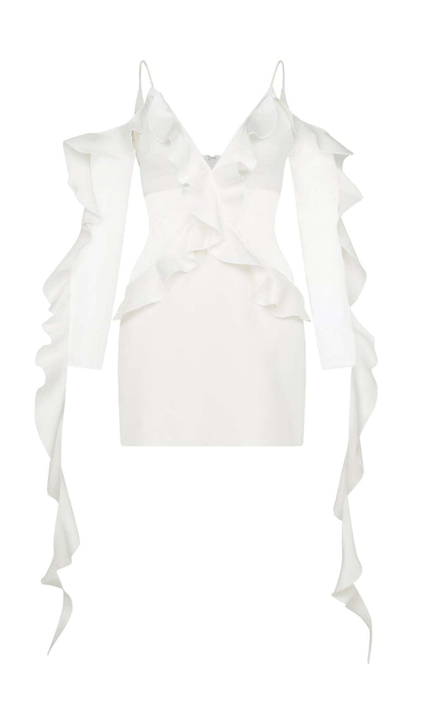 RUFFLED LACE MINI DRESS IN WHITE DRESS STYLE OF CB S WHITE 