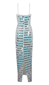 SEQUIN-EMBELLISHED SLEEVELESS MIDI DRESS IN BLUE DRESS STYLE OF CB 