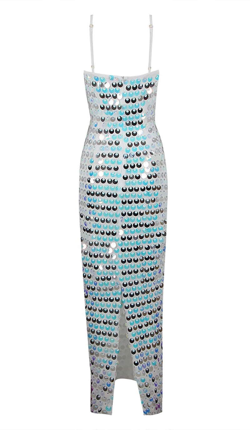 SEQUIN-EMBELLISHED SLEEVELESS MIDI DRESS IN BLUE DRESS STYLE OF CB 