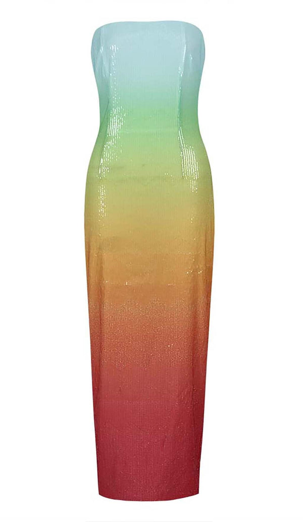 STRAPLESS SEQUIN OMBRE MAXI DRESS IN MULTI-COLOR DRESS styleofcb 